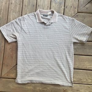 Vintage Men's 90's Expressions Tan White Black Golf Polo Collared Shirt Size. L